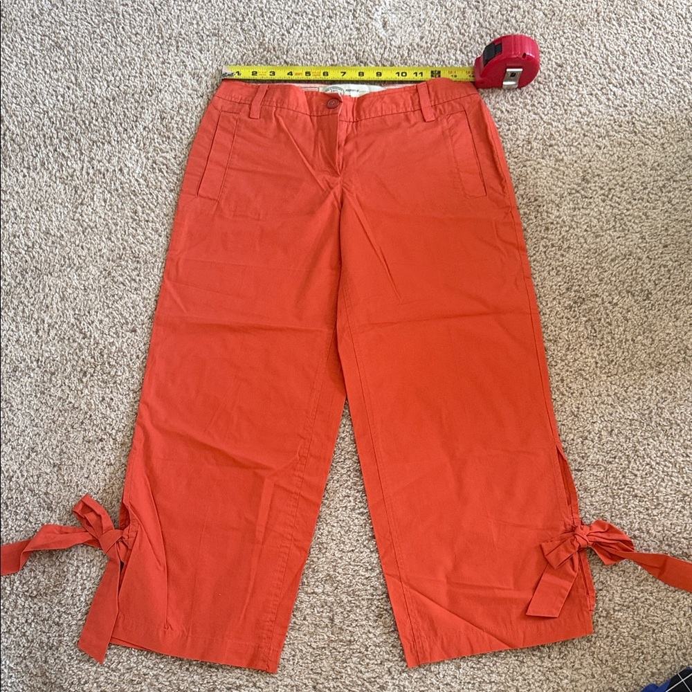 Anthropologie Sitwell Bright Orange Cropped Pants with Bow Details Sz 0
